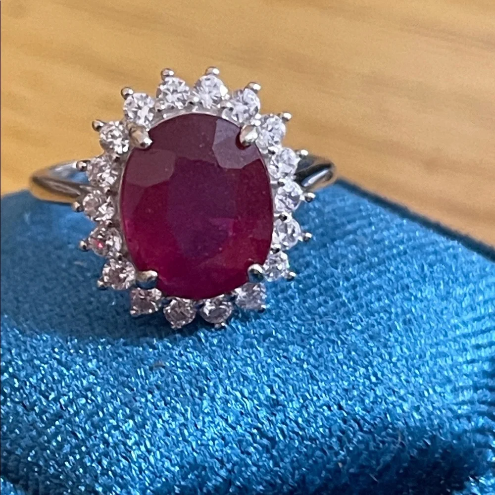 NWT Mozambique Natural Ruby Oval 11x9mm & CZ Accents in 925 Silver RingSize 6.5